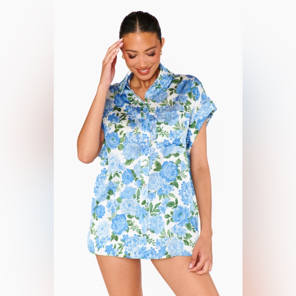Show Me Your Mumu Women's Best Day Button Up Top Cottage Floral Blue‎ Medium